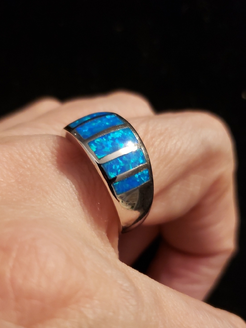 NEW SZ 9 Sterling Opal, Created, Stamped 925 Hallmark, Inlay Opal In Silver, - Picture 2 of 7